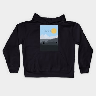 Minimalist Mountainous Landscape Graphic Illustration Kids Hoodie